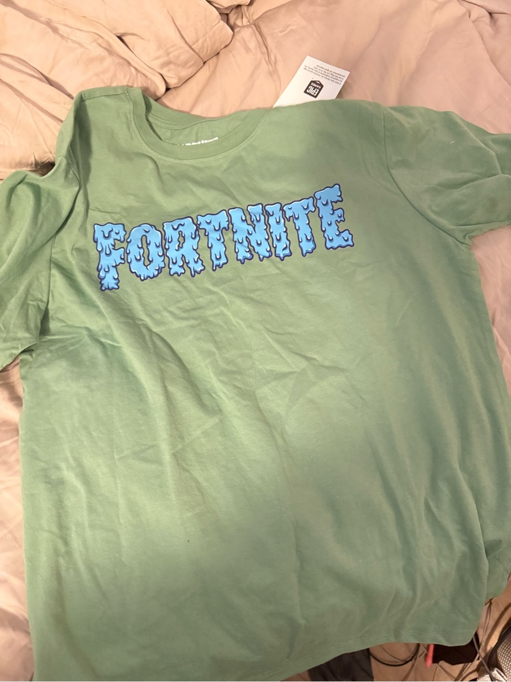 Kids Green Fortnite Graphic Tee with Blue Logo